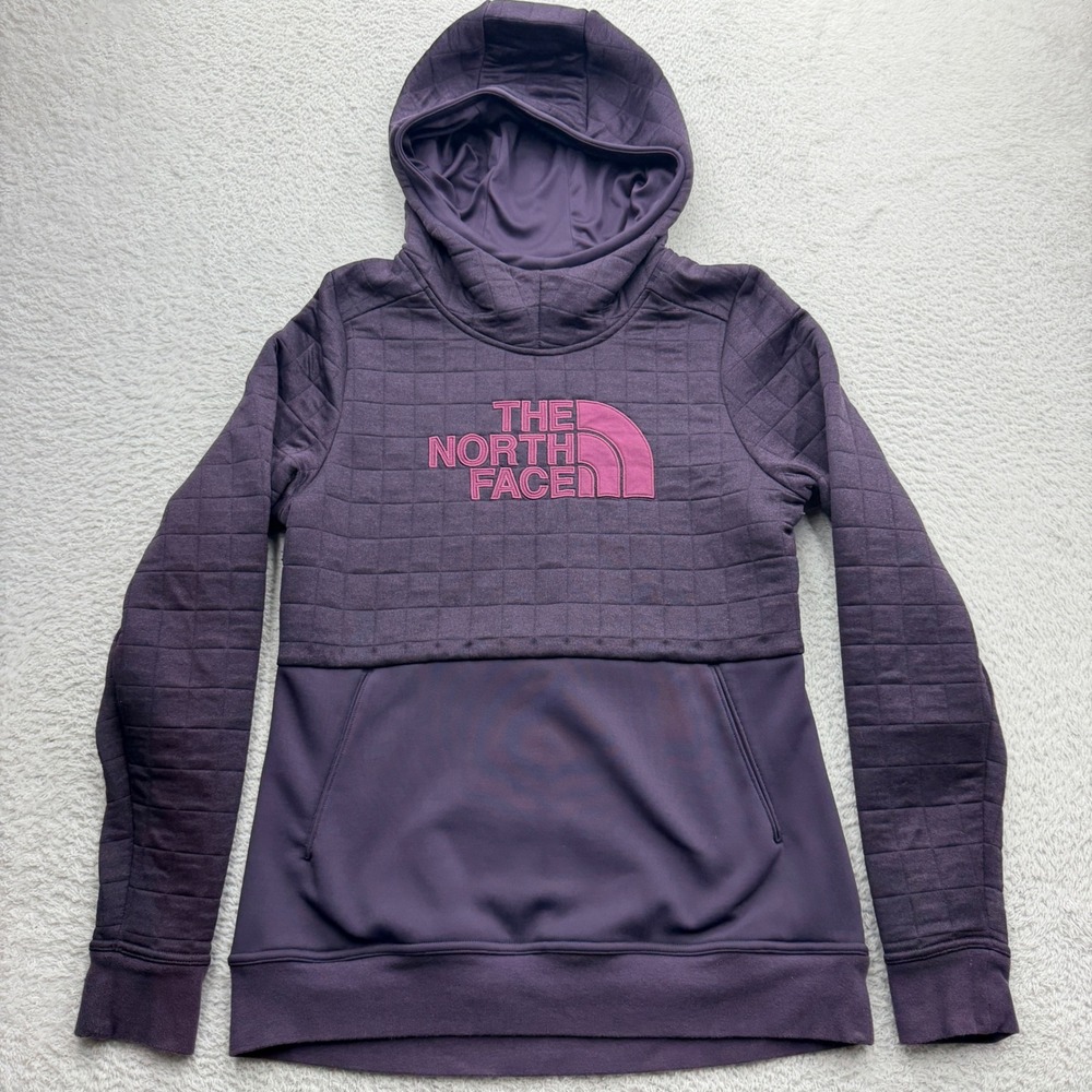 The North Face Womens Purple Quilted Fleece Hoodie Pullover Sweatshirt Medium
